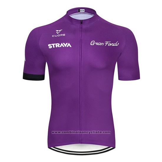 2019 Maillot Cyclisme STRAVA Fonce Violet Manches Courtes et Cuissard