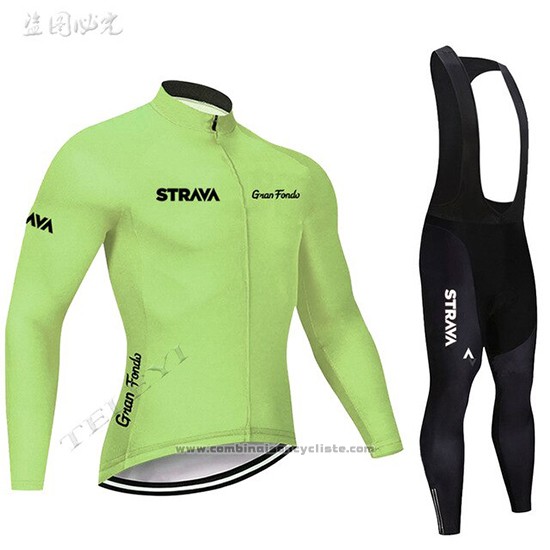 2019 Maillot Cyclisme STRAVA Lumiere Vert Manches Longues et Cuissard