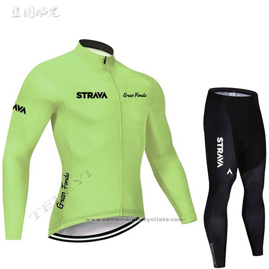 2019 Maillot Cyclisme STRAVA Lumiere Vert Manches Longues et Cuissard