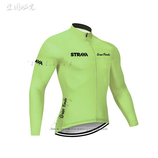 2019 Maillot Cyclisme STRAVA Lumiere Vert Manches Longues et Cuissard