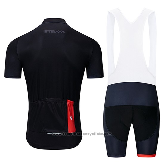 2019 Maillot Cyclisme STRAVA Noir Manches Courtes et Cuissard