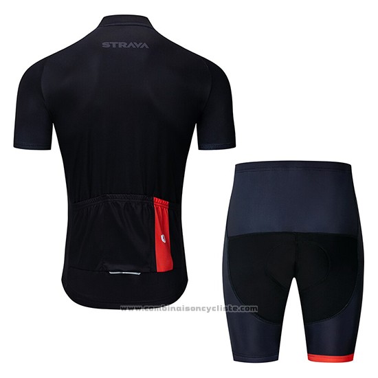 2019 Maillot Cyclisme STRAVA Noir Manches Courtes et Cuissard