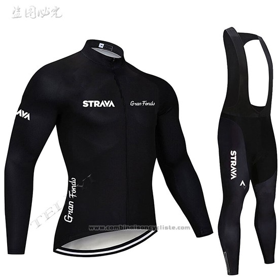 2019 Maillot Cyclisme STRAVA Noir Manches Longues et Cuissard