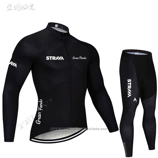 2019 Maillot Cyclisme STRAVA Noir Manches Longues et Cuissard