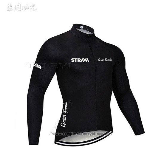 2019 Maillot Cyclisme STRAVA Noir Manches Longues et Cuissard