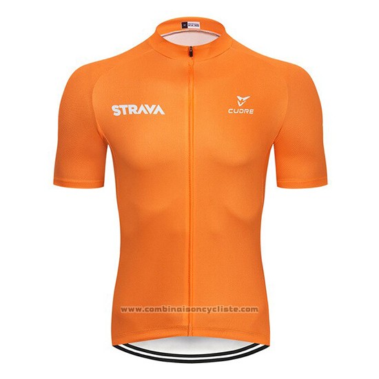 2019 Maillot Cyclisme STRAVA Orange Manches Courtes et Cuissard