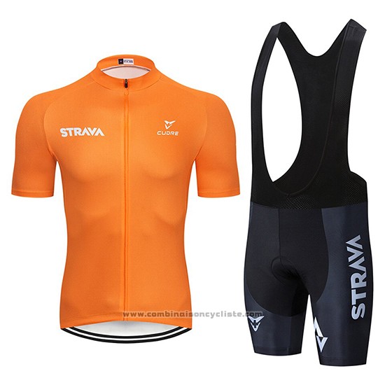 2019 Maillot Cyclisme STRAVA Orange Manches Courtes et Cuissard