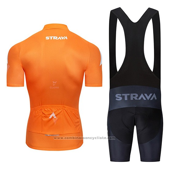 2019 Maillot Cyclisme STRAVA Orange Manches Courtes et Cuissard
