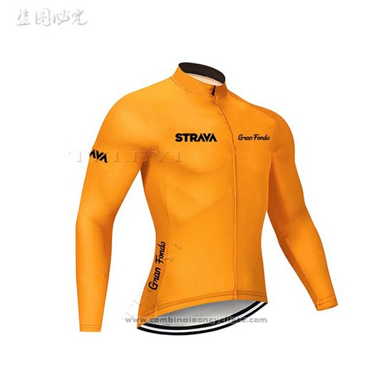 2019 Maillot Cyclisme STRAVA Orange Manches Longues et Cuissard