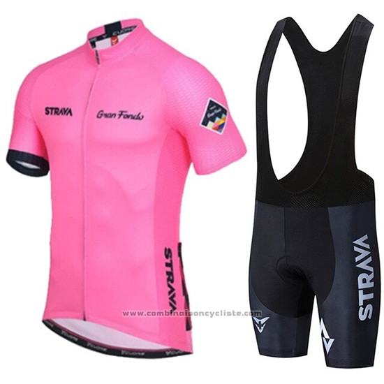 2019 Maillot Cyclisme STRAVA Rose Manches Courtes et Cuissard