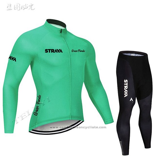 2019 Maillot Cyclisme STRAVA Vert Manches Longues et Cuissard