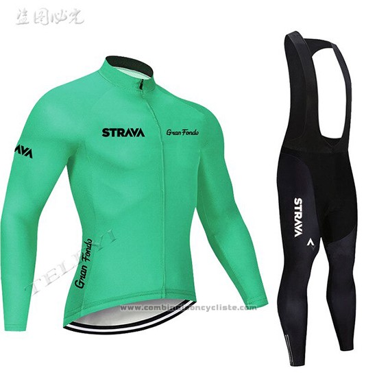 2019 Maillot Cyclisme STRAVA Vert Manches Longues et Cuissard