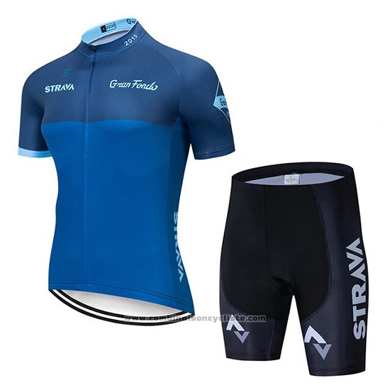 2019 Maillot Cyclisme STRAVA Bleu Manches Courtes et Cuissard