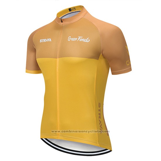 2019 Maillot Cyclisme STRAVA Jaune Manches Courtes et Cuissard
