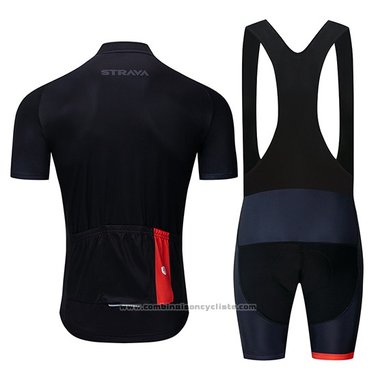 2019 Maillot Cyclisme STRAVA Noir Manches Courtes et Cuissard