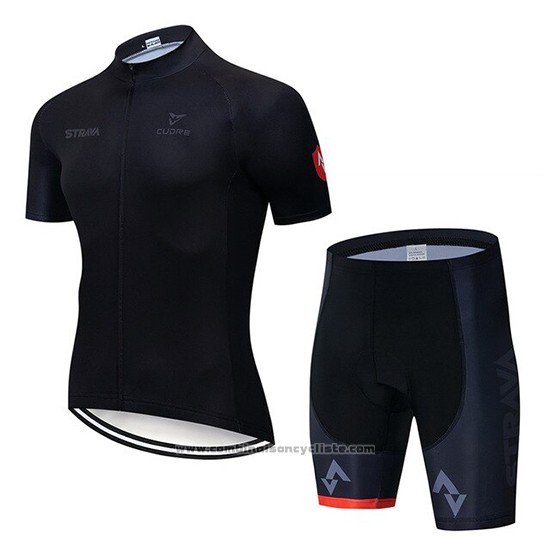 2019 Maillot Cyclisme STRAVA Noir Manches Courtes et Cuissard