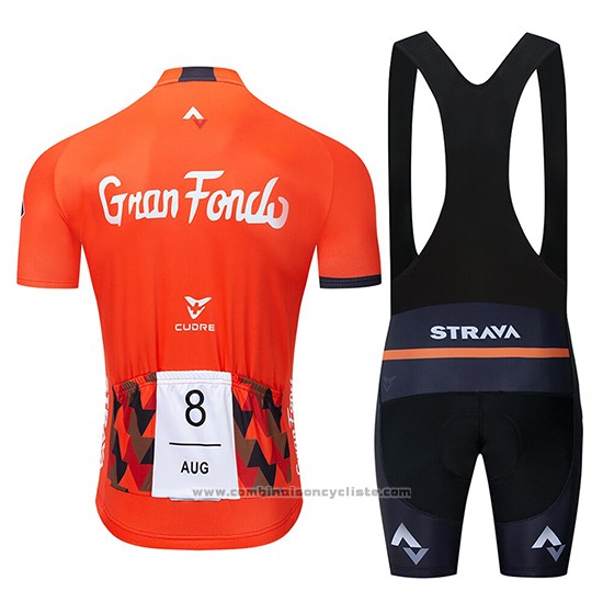 2019 Maillot Cyclisme STRAVA Orange Manches Courtes et Cuissard