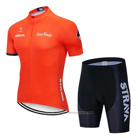 2019 Maillot Cyclisme STRAVA Orange Manches Courtes et Cuissard