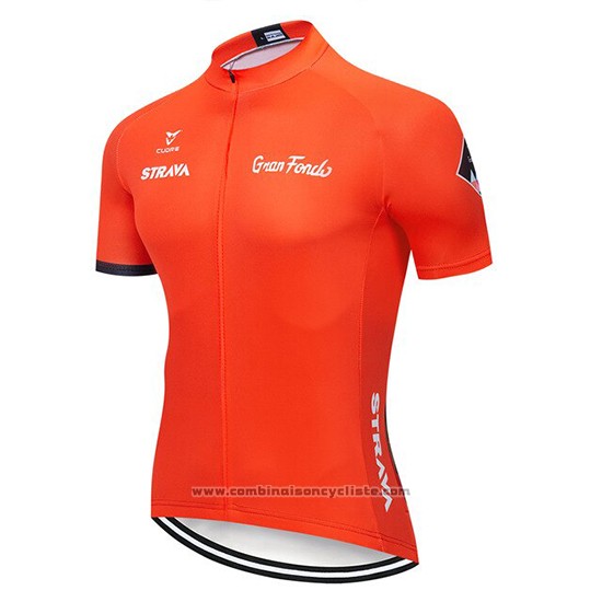 2019 Maillot Cyclisme STRAVA Orange Manches Courtes et Cuissard