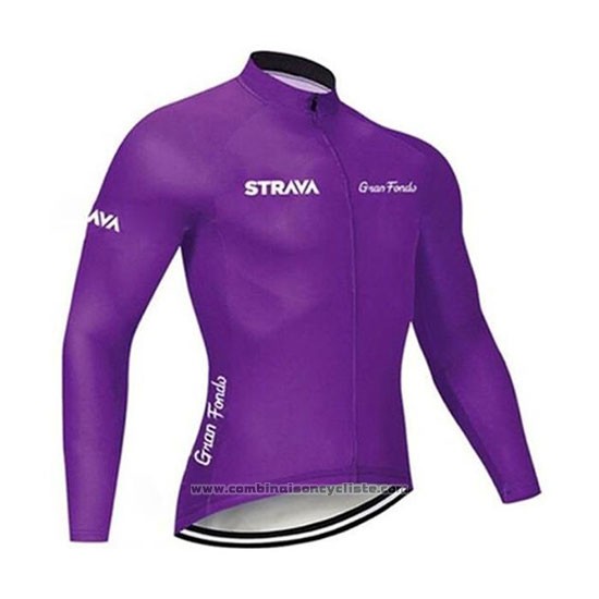 2020 Maillot Cyclisme STRAVA Fonce Violet Manches Longues et Cuissard
