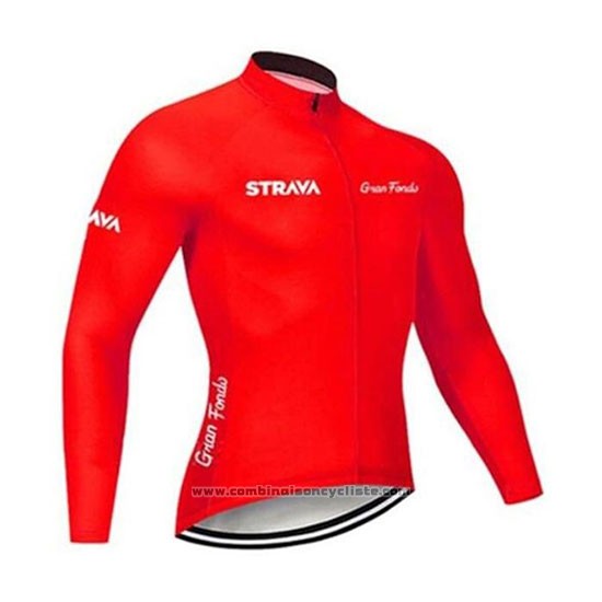 2020 Maillot Cyclisme STRAVA Rouge Manches Longues et Cuissard