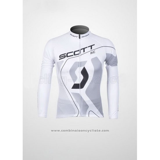 2012 Maillot Cyclisme Scott Blanc et Gris Manches Longues et Cuissard