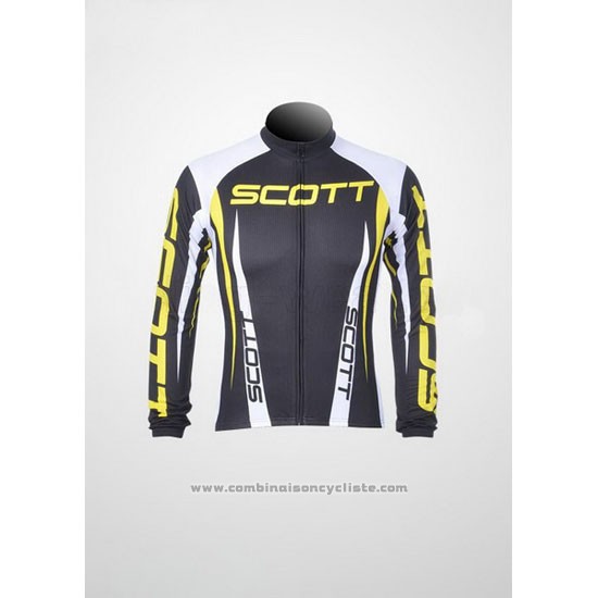 2012 Maillot Cyclisme Scott Gris et Jaune Manches Longues et Cuissard