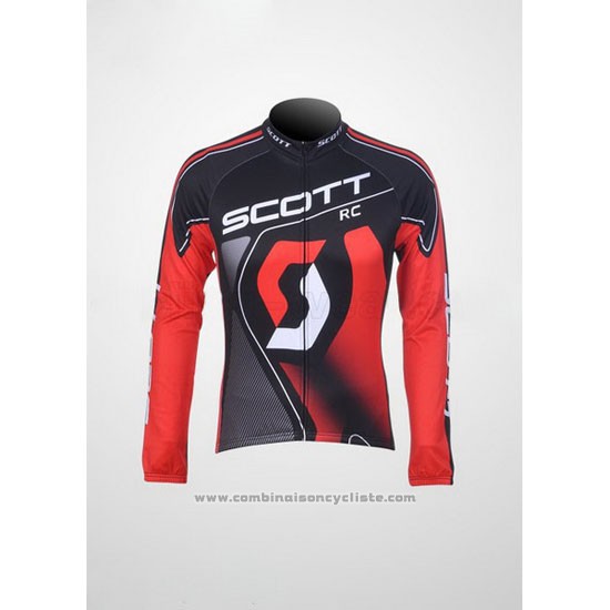 2012 Maillot Cyclisme Scott Noir et Rouge Manches Longues et Cuissard