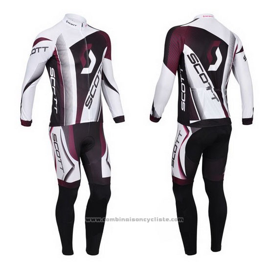 2013 Maillot Cyclisme Scott Blanc et Fuchsia Manches Longues et Cuissard