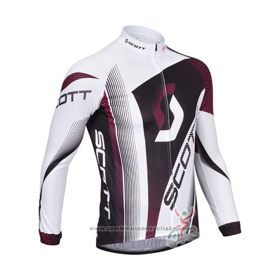 2013 Maillot Cyclisme Scott Blanc et Fuchsia Manches Longues et Cuissard