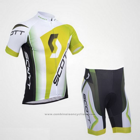 2013 Maillot Cyclisme Scott Blanc et Jaune Manches Courtes et Cuissard