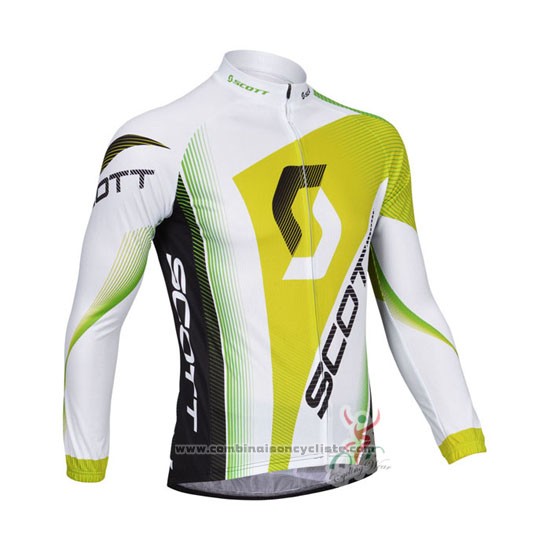 2013 Maillot Cyclisme Scott Blanc et Jaune Manches Longues et Cuissard