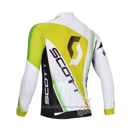 2013 Maillot Cyclisme Scott Blanc et Jaune Manches Longues et Cuissard