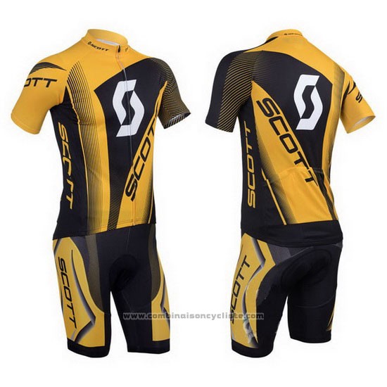 2013 Maillot Cyclisme Scott Jaune et Noir Manches Courtes et Cuissard