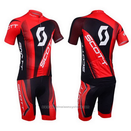 2013 Maillot Cyclisme Scott Noir et Rouge Manches Courtes et Cuissard