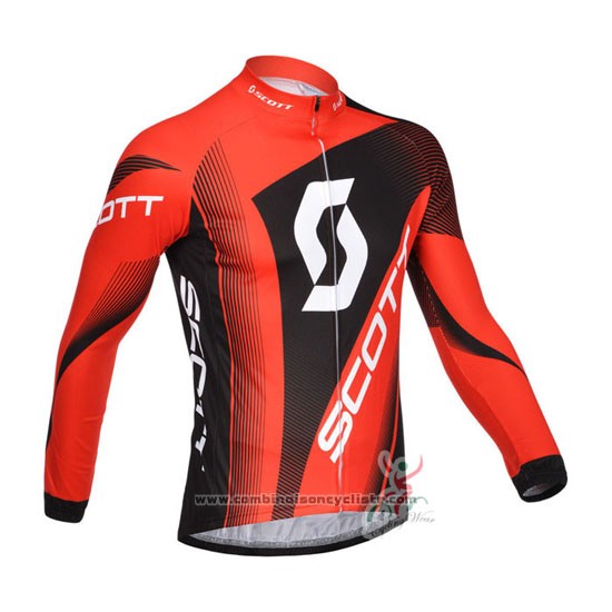 2013 Maillot Cyclisme Scott Noir et Rouge Manches Longues et Cuissard