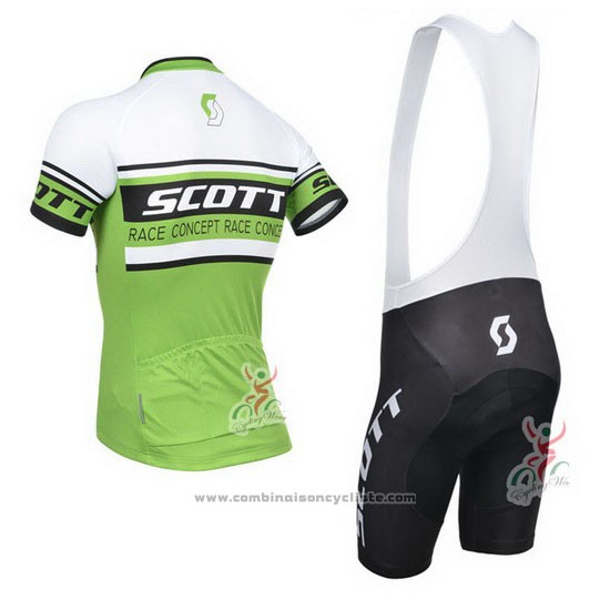 2014 Maillot Cyclisme Scott Blanc et Vert Manches Courtes et Cuissard