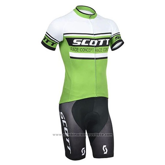 2014 Maillot Cyclisme Scott Blanc et Vert Manches Courtes et Cuissard