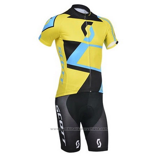 2014 Maillot Cyclisme Scott Noir et Jaune Manches Courtes et Cuissard