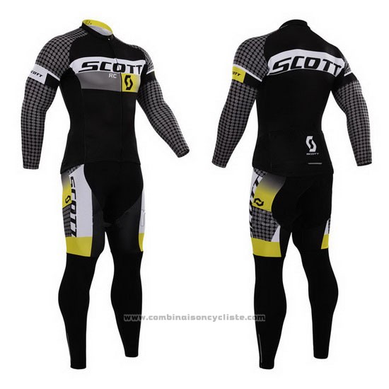 2015 Maillot Cyclisme Scott Blanc et Noir Manches Longues et Cuissard