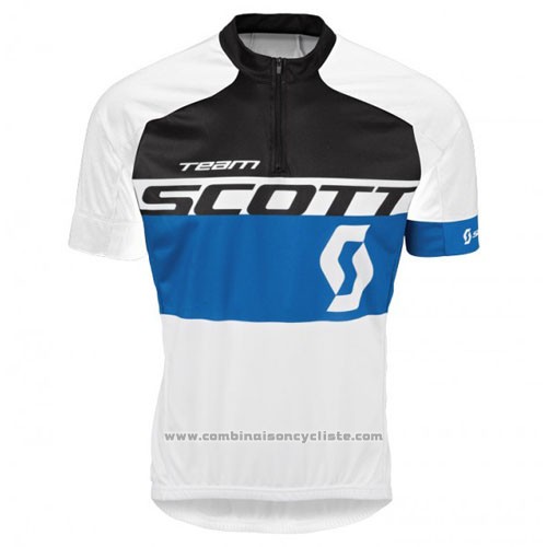 2016 Maillot Cyclisme Scott Blanc et Bleu Manches Courtes et Cuissard