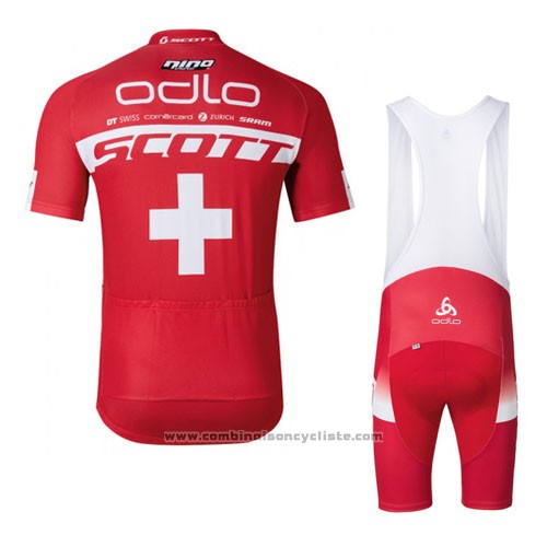2016 Maillot Cyclisme Scott Blanc et Rouge Manches Courtes et Cuissard