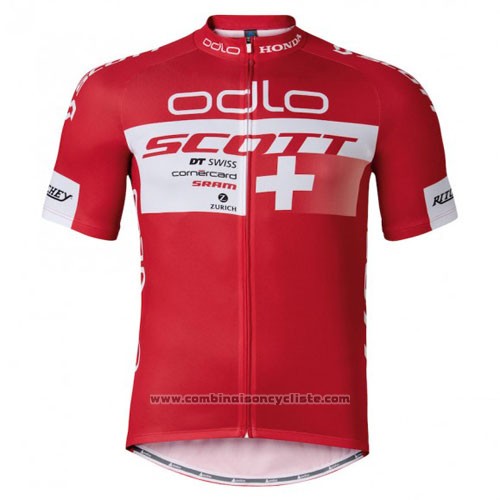 2016 Maillot Cyclisme Scott Blanc et Rouge Manches Courtes et Cuissard
