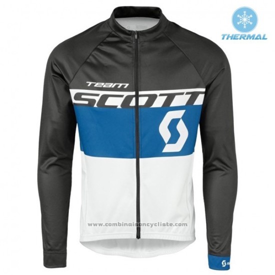 2016 Maillot Cyclisme Scott Bleu et Blanc Manches Longues et Cuissard