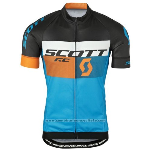 2016 Maillot Cyclisme Scott Bleu et Noir Manches Courtes et Cuissard