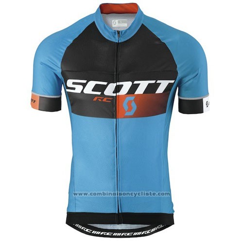 2016 Maillot Cyclisme Scott Bleu et Orange Manches Courtes et Cuissard