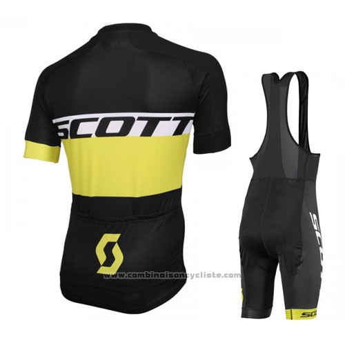 2016 Maillot Cyclisme Scott Jaune Noir Manches Courtes et Cuissard