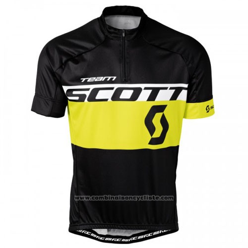2016 Maillot Cyclisme Scott Jaune Noir Manches Courtes et Cuissard