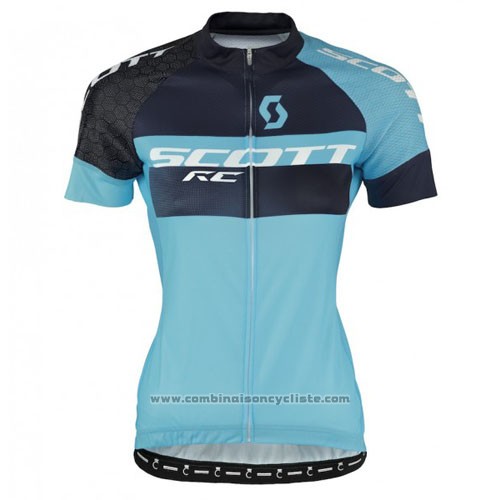 2016 Maillot Cyclisme Scott Noir Bleu Manches Courtes et Cuissard