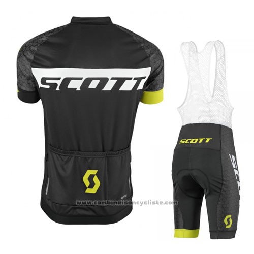 2016 Maillot Cyclisme Scott Noir Jaune Manches Courtes et Cuissard
